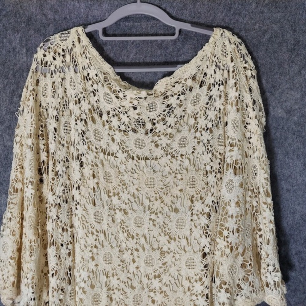 Venus Dress M Floral Crochet Kimono Sleeve Cream Festival Boho Romantic Coastal - Picture 8 of 10